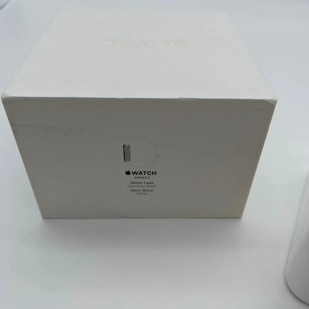 Apple Watch Series 2 38mm Stainless Steel Case White Sport Band Empty Box and Ca